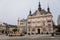 Neo-renaissance house of Ceska sporitelna and Fountain with golden Marian statue, baroque historical buildings, Square of Bohemian