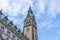 Neo-renaissance Rathaus clock tower facade at Rathausmarkt in Hamburg city hall