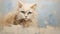Neo-victorian Impasto Oil Painting Of White Cat With Blue Eyes