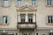 Neoclassical balcony of town hall in Vallabassa, Dolomite Alps, Italy