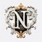 Neoclassicism Letter N Clipart: White And Gold Gothic Grandeur