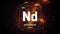 Neodymium as Element 60 of the Periodic Table 3D illustration on orange background