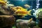 Neolamprologus pulcher fish Tropical aquarium fish swimming underwater, marine life concept