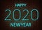 Neon 2020 new year signs   on brick wall. New year party light symbol, text decoration effect. Neon 2020