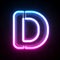 Neon 3d font, blue and pink neon light 3d rendering, letter D