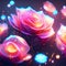 Neon abstract background with glowing rose flowers. Vector illustration EPS10 generative AI