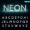 Neon alphabet. Glowing font, part 1