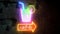 Neon Animated Cocktail Sign on Brick Wall Background 4K Video