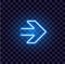 Neon arrow luminous indicator neon tube showing right direction to right side glowing vector icon on transparent