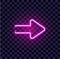 Neon arrow luminous indicator neon tube showing right direction to right side glowing vector icon on transparent