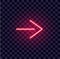 Neon arrow luminous indicator neon tube showing right direction to right side glowing vector icon on transparent