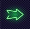 Neon arrow luminous indicator neon tube showing right direction to right side glowing vector icon on transparent