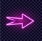 Neon arrow luminous indicator neon tube showing right direction to right side glowing vector icon on transparent