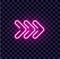 Neon arrow luminous indicator neon tube showing right direction to right side glowing vector icon on transparent