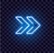 Neon arrow luminous indicator neon tube showing right direction to right side glowing vector icon on transparent