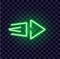 Neon arrow luminous indicator neon tube showing right direction to right side glowing vector icon on transparent