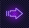 Neon arrow luminous indicator neon tube showing right direction to right side glowing vector icon on transparent