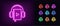 Neon audiobook icon. Glowing neon audio book sign with headphones, online library