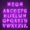 Neon banner text. Neon font city color purple, Alphabet font. Vector illustration