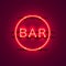 Neon bar signboard city color red.