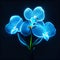 Neon blue orchid on a dark background. 3d rendering Generative AI