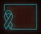 Neon blue ribbon frame signs   on brick wall. Prostate cancer banner light symbol, ribbon decoration effect. Neon