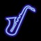 Neon blue saxophone on a black background.
