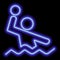 Neon blue silhouette of man playing water polo on black background
