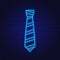 Neon Blue Striped Tie. Tie icon. Glowing Neon Linear Design element