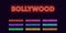 Neon Bollywood name, Indian Cinema industry. Set of glowing Neon text Bollywood