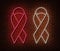 Neon breast cancer awareness signs   on brick wall. Pink ribbon light symbol, led effect. Neon illustration