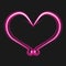 Neon bright pink heart on black background. Hooks in heart shape. Love of fishing. Glowing electric Valentine's Day sign