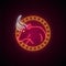 Neon Bull sign. Glowing red bull emblem.
