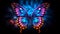 Neon butterfly on black background. Generative AI