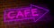 Neon cafe sign illuminated shows diner with food available - 4k