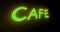 Neon cafe sign illuminated shows diner with food available - 4k