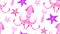 Neon cartoon pattern fluorescent squid, starfish and jellyfish on white background. Underwater sea world. Ocean dwellers. Vector