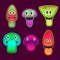 Neon cartoon psychedelic hippy stickers with mushrooms and eyes. Hallucination elements. Groovy vector set EPS