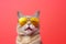 neon cat portrait colourful fashion pet funny sunglasses cute animal. Generative AI.