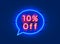 Neon chat frame 10 off text banner. Night Sign board