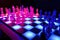 neon chess pieces in action, with lightning-fast moves