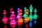 neon chess pieces set in motion for intense game of strategy