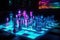 neon chess set in futuristic setting with holographic pieces and stunning backgrounds
