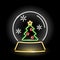 Neon Chrismas snow globe ball with tree icon isolated on black background. Xmas, cozy home, winter, tradition concept