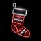 Neon Christmas stocking or sock icon isolated on black background. X-mas, gift, tradition concept