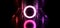 Neon Circle Arc Tube Lights Futuristic Sci Fi Glowing Purple Orange Vibrant Laser Beams Showroom Wet Concrete Dark Empty