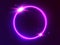 Neon circle. Futuristic round light. Glowing frame on dark backdrop. Light ring and glowing elements. 3d portal with