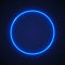 Neon circle. Light glow round blue. illuminated frame for design print. Abstract digital circe. Glowing loop. Speckle circular