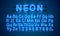 Neon city color blue font. English alphabet and numbers sign.