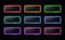 Neon color button set. Glowing line rectangle.